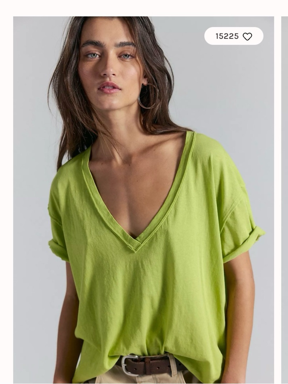 Free People Relaxed V-Neck Tee - Lime Green